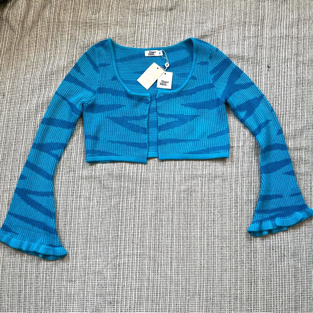 Blue Teal TIGER MIST Knit Cardigan With Button Closure
